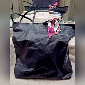 Gemma Navy Leather Tote Bag with Bonus Accent Scarf